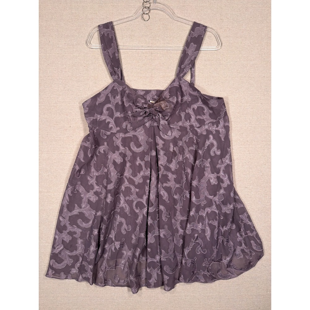 Victorias Secret Purple Damask Jacquard Babydoll Camisole Top Bow Detail Large